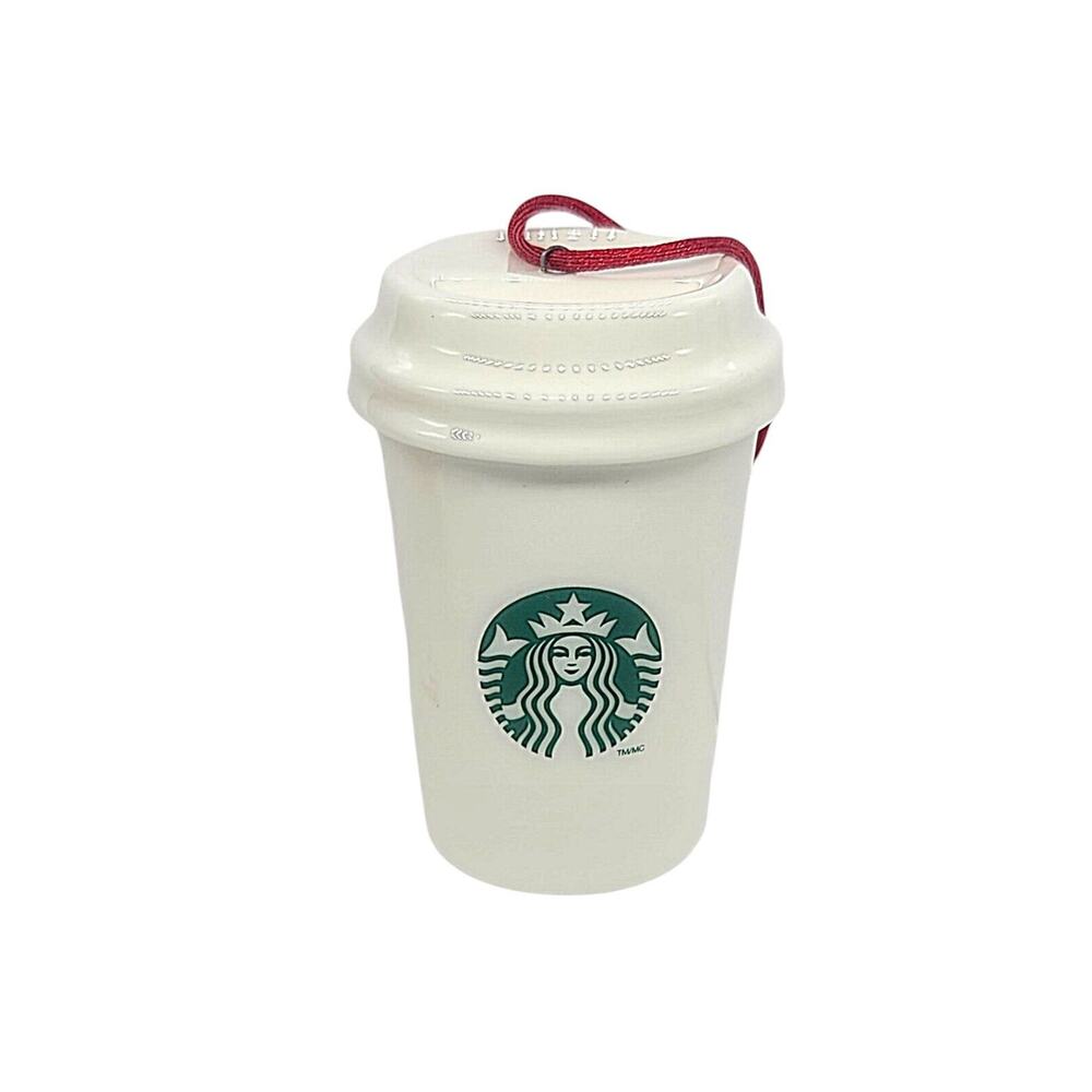 Starbucks 2014 Ceramic Holiday Hanging Christmas Ornament Coffee To Go Cup - CB